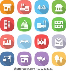 flat vector icon set - shop vector, store, bridge, goverment house, skyscrapers, skyscraper, mall, modular, city, palace, office, loading, sweeper, garden cleaning