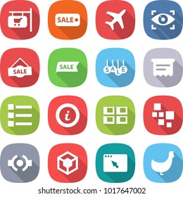 flat vector icon set - shop signboard vector, sale, plane, eye identity, atm receipt, list, info, panel house, blocks, connect, 3d, browser window, chicken