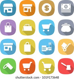 flat vector icon set - shop vector, dollar, money, shopping bag, cart, purse, mall, trolley, label, turk