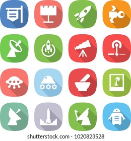 flat vector icon set - shop signboard vector, billboard, rocket, satellite, antenna, telescope, laser, ufo, lunar rover, mortar, photo, start, robot