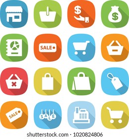 flat vector icon set - shop vector, basket, investment, money bag, annual report, sale, cart, remove from, delete, shopping, label, cashbox