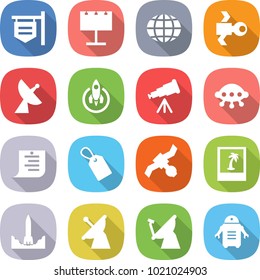 flat vector icon set - shop signboard vector, billboard, globe, satellite, antenna, rocket, telescope, ufo, shopping list, label, photo, start, robot