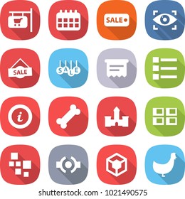 flat vector icon set - shop signboard vector, calendar, sale, eye identity, atm receipt, list, info, bone, castle, panel house, blocks, connect, 3d, chicken