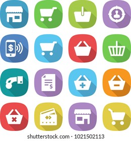 flat vector icon set - shop vector, cart, basket, target audience, phone pay, hand coin, account balance, add to, remove from, delete, credit card
