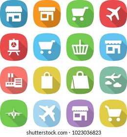 flat vector icon set - shop vector, cart, plane, presentation, basket, store, shopping bag, journey, airplane