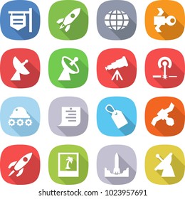 flat vector icon set - shop signboard vector, rocket, globe, satellite, antenna, telescope, laser, lunar rover, shopping list, label, photo, start