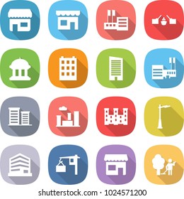 flat vector icon set - shop vector, store, drawbridge, goverment house, building, skyscraper, mall, district, city, palace, outdoor light, office, loading, garden cleaning