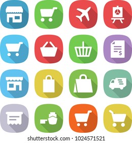 flat vector icon set - shop vector, cart, plane, presentation, basket, account balance, shopping bag, delivery, atm receipt, port