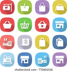 flat vector icon set - shop signboard vector, basket, shopping bag, delete cart, store, list, cashbox, mall