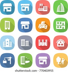 flat vector icon set - shop vector, store, skyscraper, modern architecture, modular house, building, district, palace, loading, hotel, garden cleaning