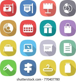 flat vector icon set - shop signboard vector, billboard, circle diagram, calendar, gift, shopping bag, notebook, atm receipt, document, label, signpost, hanger, bank