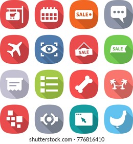 flat vector icon set - shop signboard vector, calendar, sale, message, plane, eye identity, atm receipt, list, bone, palm hammock, blocks, connect, browser window, chicken