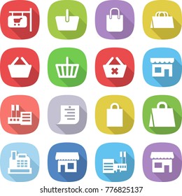 flat vector icon set - shop signboard vector, basket, shopping bag, delete cart, store, list, cashbox, mall