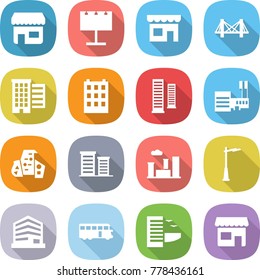 flat vector icon set - shop vector, billboard, bridge, houses, building, skyscrapers, mall, modern architecture, district, city, outdoor light, office, bus, hotel