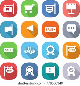 flat vector icon set - shop signboard vector, cart, billboard, flag, sale, message, medal, store, important