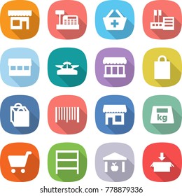 flat vector icon set - shop vector, cashbox, add to basket, store, market, scales, shopping bag, bar code, heavy, cart, rack, warehouse, package