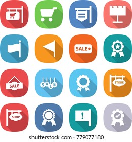 flat vector icon set - shop signboard vector, cart, billboard, flag, sale, medal, store, important
