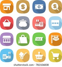 flat vector icon set - shop vector, dollar, money, arrow, basket, purse, store, market, shopping bag, sale, signboard, mall, trolley, cart