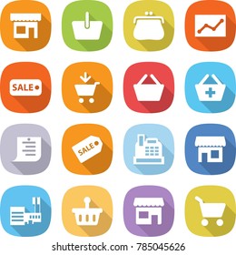 flat vector icon set - shop vector, basket, purse, statistics, sale, add to cart, shopping list, label, cashbox, mall