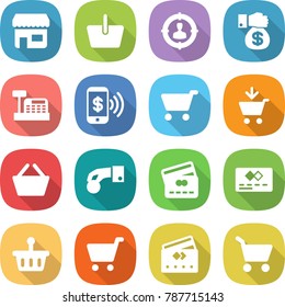 flat vector icon set - shop vector, basket, target audience, money gift, cashbox, phone pay, cart, add to, hand coin, credit card