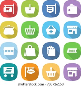 flat vector icon set - shop signboard vector, basket, wallet, purse, add to, market, shopping bag, sale, delivery, store