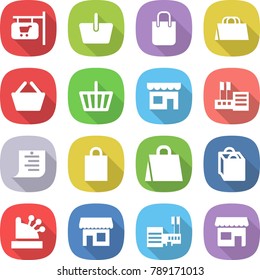 flat vector icon set - shop signboard vector, basket, shopping bag, store, list, cashbox, mall