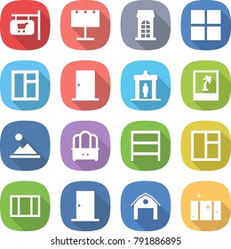 flat vector icon set - shop signboard vector, billboard, building, window, door, detector, photo, landscape, dresser, rack, barn, clean