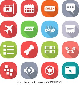 flat vector icon set - shop signboard vector, calendar, sale, message, plane, atm receipt, list, bone, panel house, palm hammock, blocks, connect, 3d, browser window