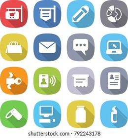 flat vector icon set - shop signboard vector, pencil, circle diagram, shopping bag, mail, message, notebook, satellite, pass card, atm receipt, anamnesis, label, computer, bank, toilet cleanser