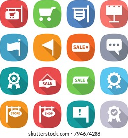 flat vector icon set - shop signboard vector, cart, billboard, flag, sale, message, medal, store, important