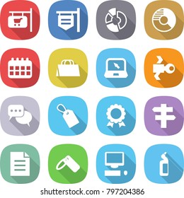 flat vector icon set - shop signboard vector, circle diagram, calendar, shopping bag, notebook, satellite, discussion, label, medal, singlepost, document, computer, toilet cleanser