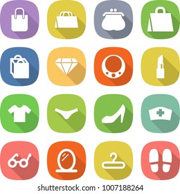 flat vector icon set - shopping bag vector, purse, diamond, necklace, lipstick, t shirt, underpants, shoes, medical hat, pacemaker, mirror, hanger, slippers