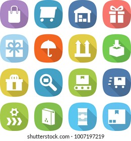flat vector icon set - shopping bag vector, delivery, warehouse, gift, dry cargo, top sign, package, hi quality, search, transporter tape, fast deliver, conveyor, cereals, pasta
