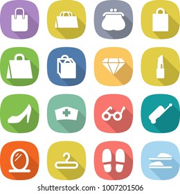 flat vector icon set - shopping bag vector, purse, diamond, lipstick, shoes, medical hat, pacemaker, suitcase, mirror, hanger, slippers