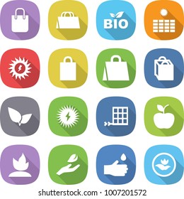 flat vector icon set - shopping bag vector, bio, sun power, leafs, solar, panel, apple, sprouting, hand leaf, drop, ecology