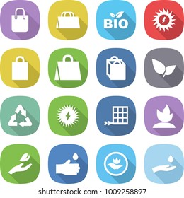 flat vector icon set - shopping bag vector, bio, sun power, leafs, recycle, solar, panel, sprouting, hand leaf, drop, ecology, and