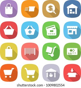 flat vector icon set - shopping bag vector, delivery, dollar arrow, warehouse, basket, add to, credit card, shop, bar code, cargo stoller, cart, package