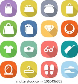 flat vector icon set - shopping bag vector, purse, diamond, necklace, t shirt, medical hat, pacemaker, suitcase, mirror, hanger, slippers