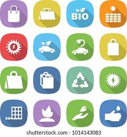 flat vector icon set - shopping bag vector, bio, sun power, eco car, electric, recycle, solar, panel, sprouting, hand leaf, drop