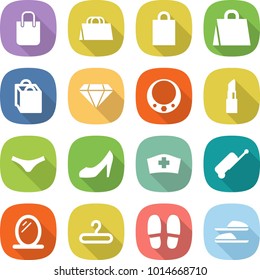 flat vector icon set - shopping bag vector, diamond, necklace, lipstick, underpants, shoes, medical hat, suitcase, mirror, hanger, slippers