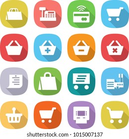flat vector icon set - shopping bag vector, cashbox, tap to pay, cart, basket, add, remove from, delete, list, delivery, mall, atm