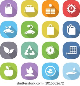 flat vector icon set - shopping bag vector, sun power, eco car, electric, leafs, recycle, solar, panel, apple, sprouting, ecology, hand and drop