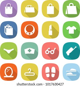 flat vector icon set - shopping bag vector, necklace, lipstick, t shirt, underpants, medical hat, pacemaker, suitcase, mirror, hanger, slippers