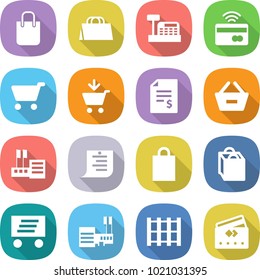 flat vector icon set - shopping bag vector, cashbox, tap to pay, cart, add, account balance, remove from basket, store, list, delivery, mall, pallet, credit card