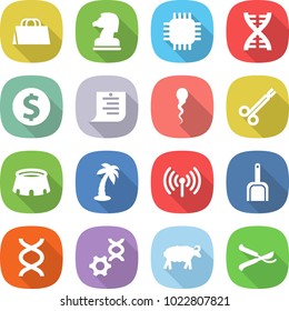 flat vector icon set - shopping bag vector, chess horse, chip, dna, dollar coin, list, sperm, surgical clamp, stadium, palm, wireless, scoop, edit, sheep, pruner