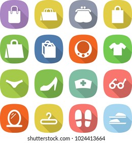 flat vector icon set - shopping bag vector, purse, necklace, t shirt, underpants, shoes, medical hat, pacemaker, mirror, hanger, slippers