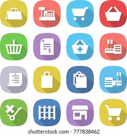 flat vector icon set - shopping bag vector, cashbox, cart, basket, account balance, add to, store, list, mall, do not trolley sign, pallet, shop