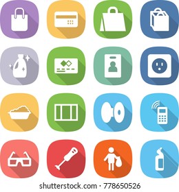 flat vector icon set - shopping bag vector, credit card, cleanser, identity, power socket, washing, window, coil, mobile phone, 3d glasses, blender, trash, toilet
