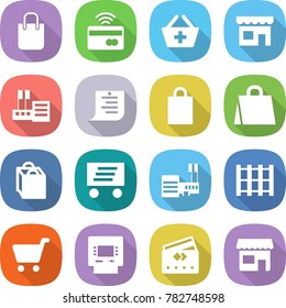 flat vector icon set - shopping bag vector, tap to pay, add basket, shop, store, list, delivery, mall, pallet, cart, atm, credit card