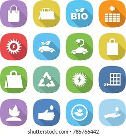 flat vector icon set - shopping bag vector, bio, sun power, eco car, electric, recycle, solar, panel, sprouting, hand drop, ecology, and